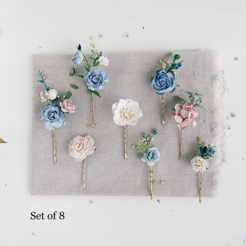 Flower Hair pins Blue flower hair pins Set of Dusty blue Etsy
