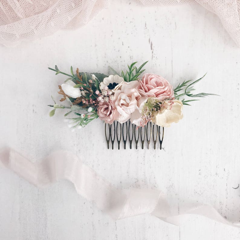 Flower Hair comb Blush flower hair comb Wedding flower hair Etsy