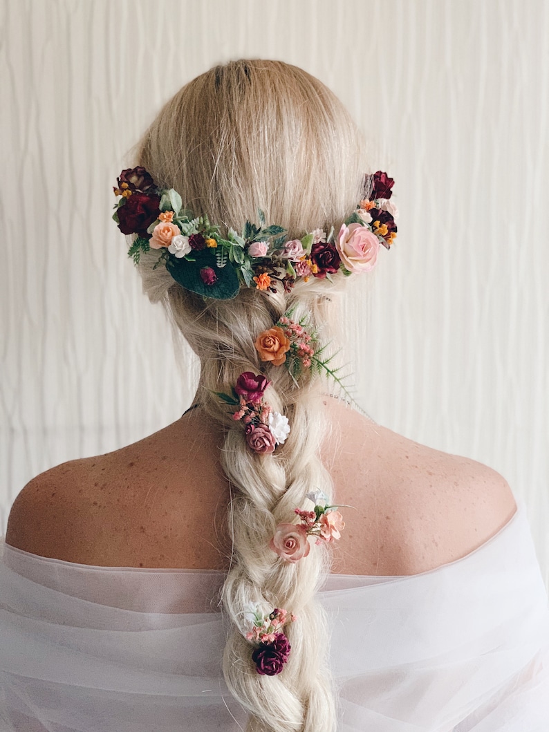 Bridal flower hair piece Flower crown Weddings Burgundy flower crown Wedding flower crown