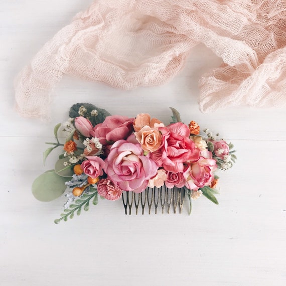 Flower Hair comb Coral flower hair clip Bridal hair comb Etsy