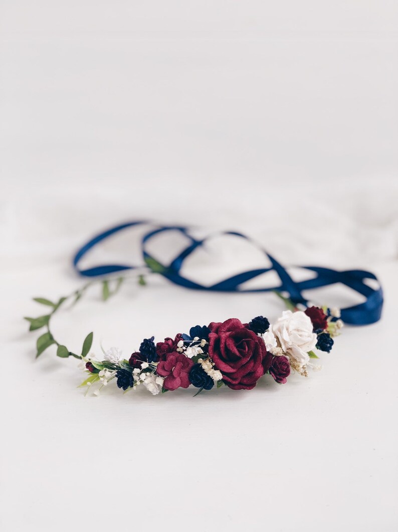 woodland crown greenery wedding crown burgund Bridal floral crown bohemian headpiece flower crown rustic flower wreath flower girl