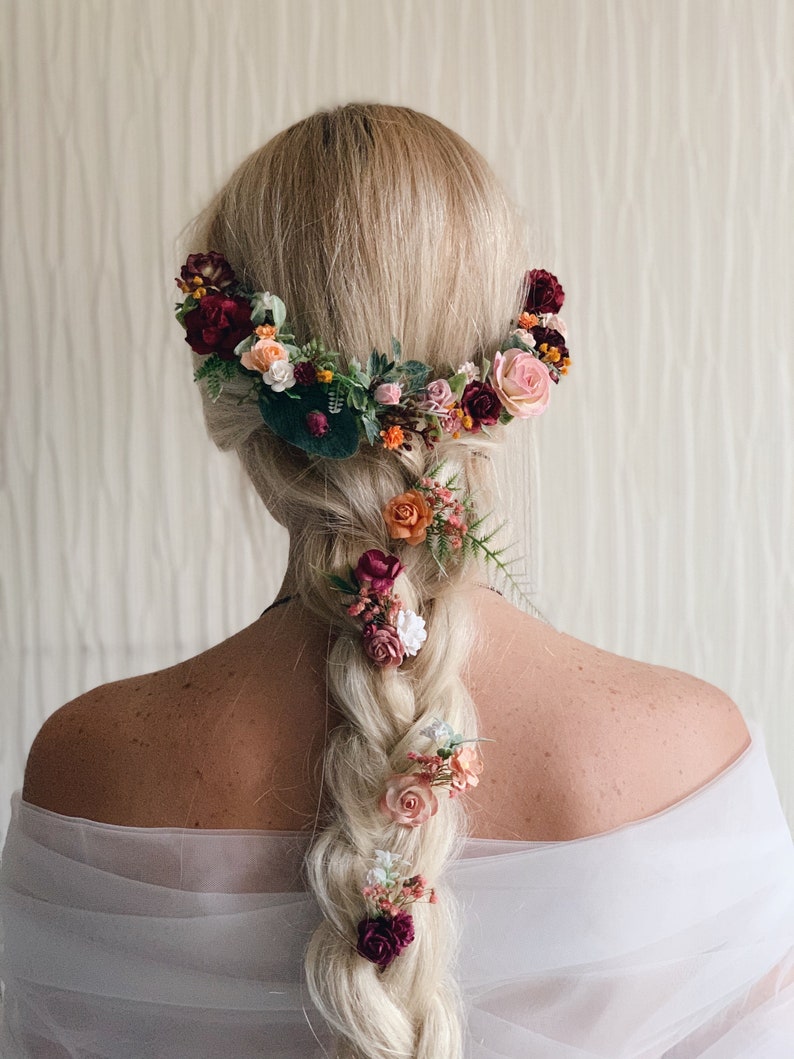Bridal flower hair piece Flower crown Weddings Burgundy flower crown Wedding flower crown