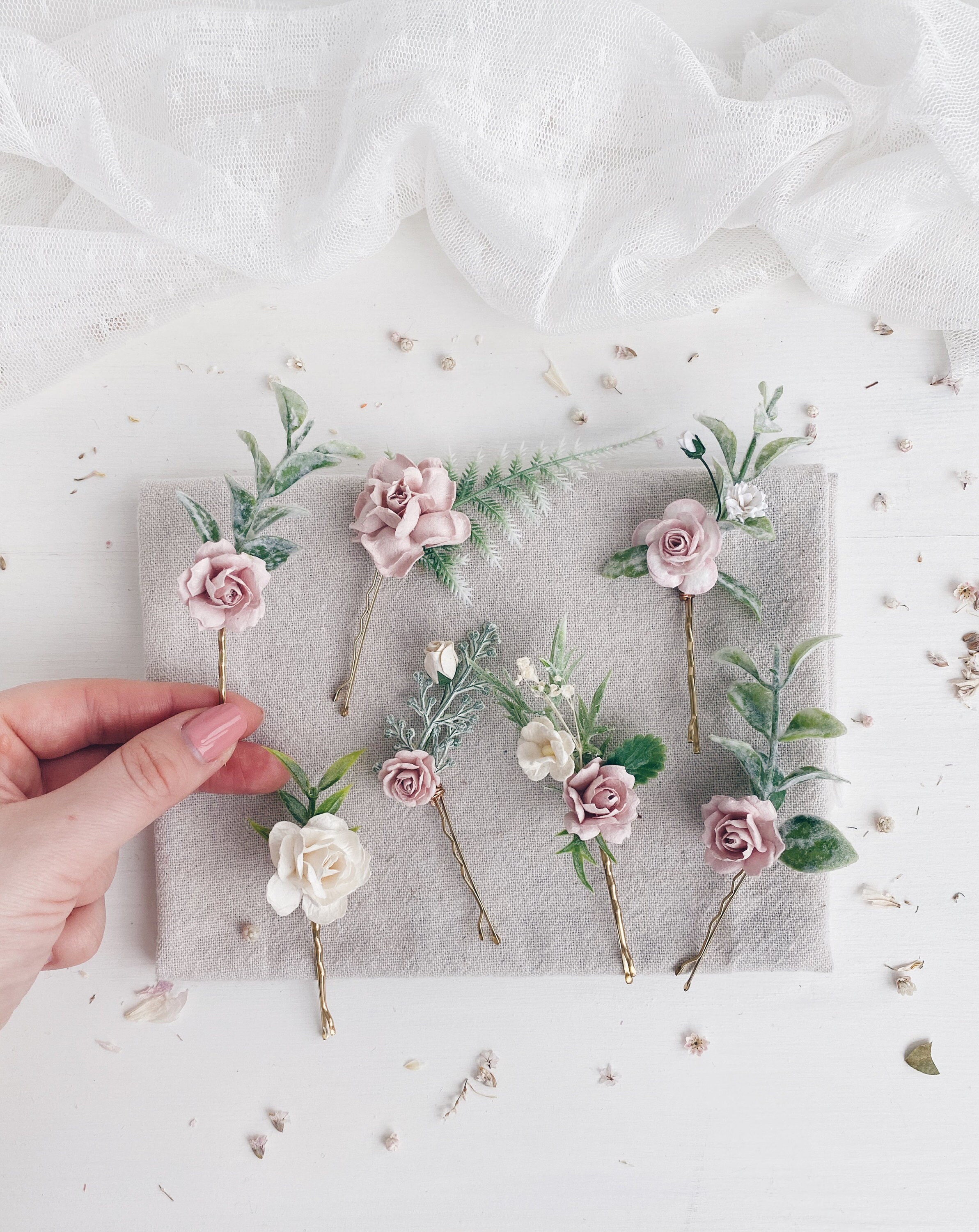 Flower hair pins flower Hair clip Blush flower hair pins Etsy