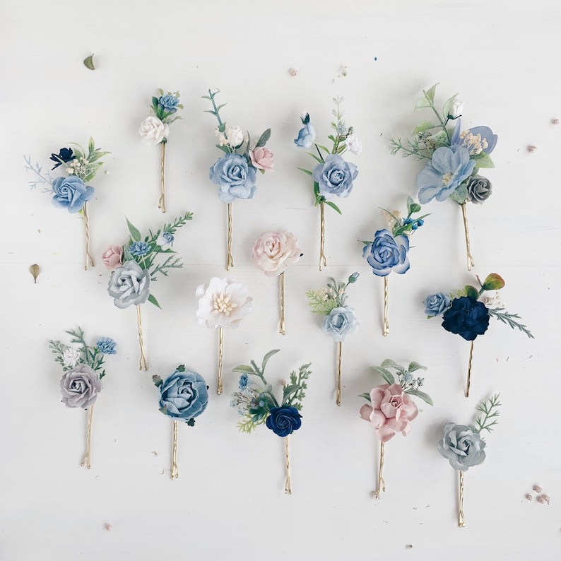 Flower Hair pins Blue flower hair pins Set of Dusty blue Etsy