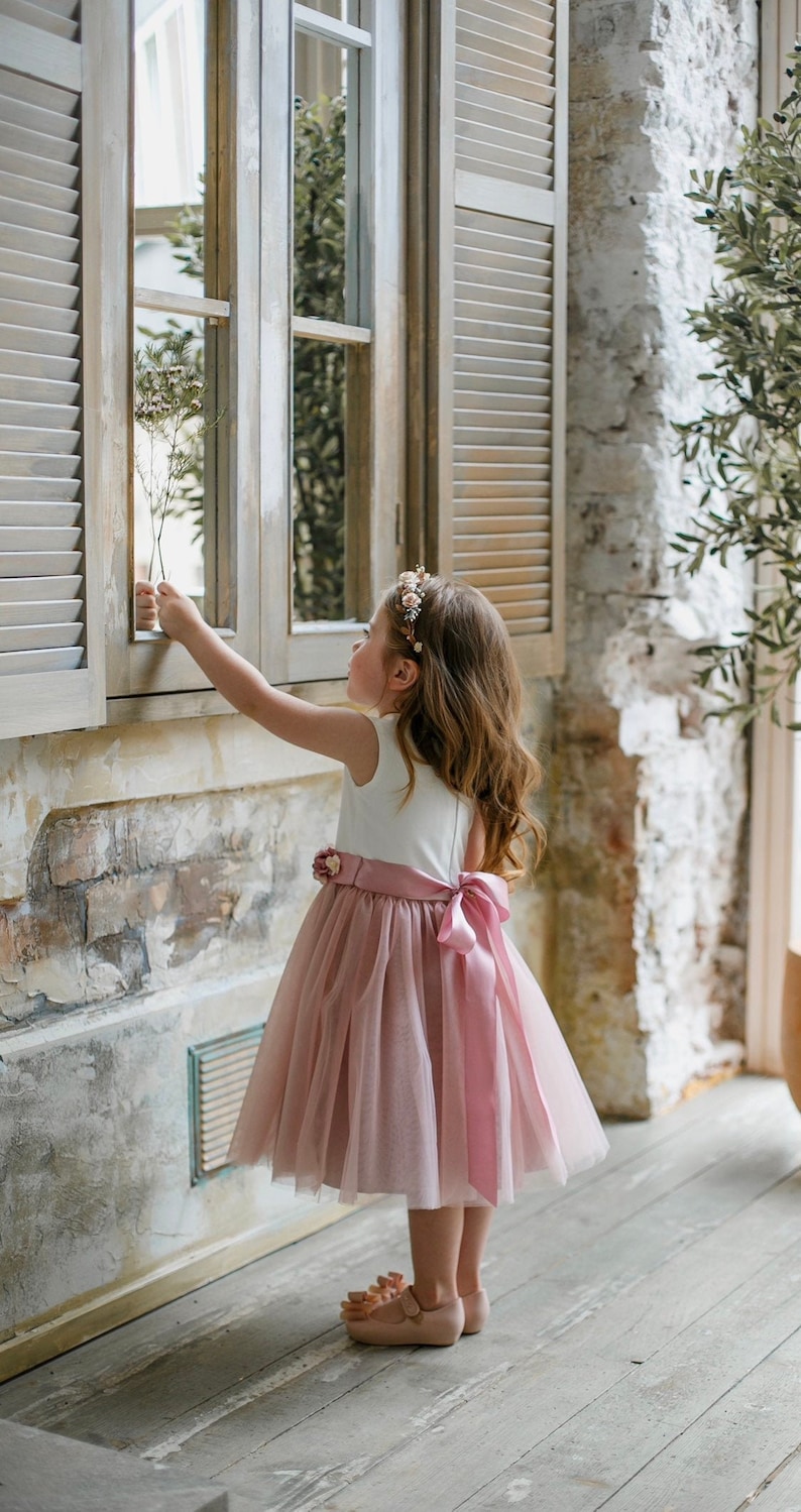 Blush flower girl dress girl dress tulle Dusty rose girl dress tulle Flower girl dress