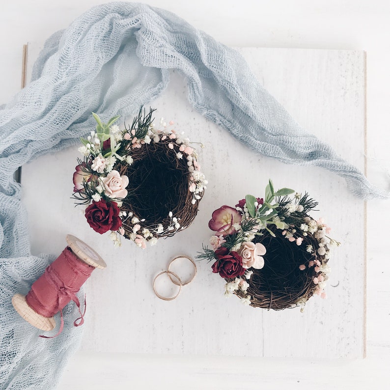 Ring bearer box alternative Burgundy wedding ring nest Etsy