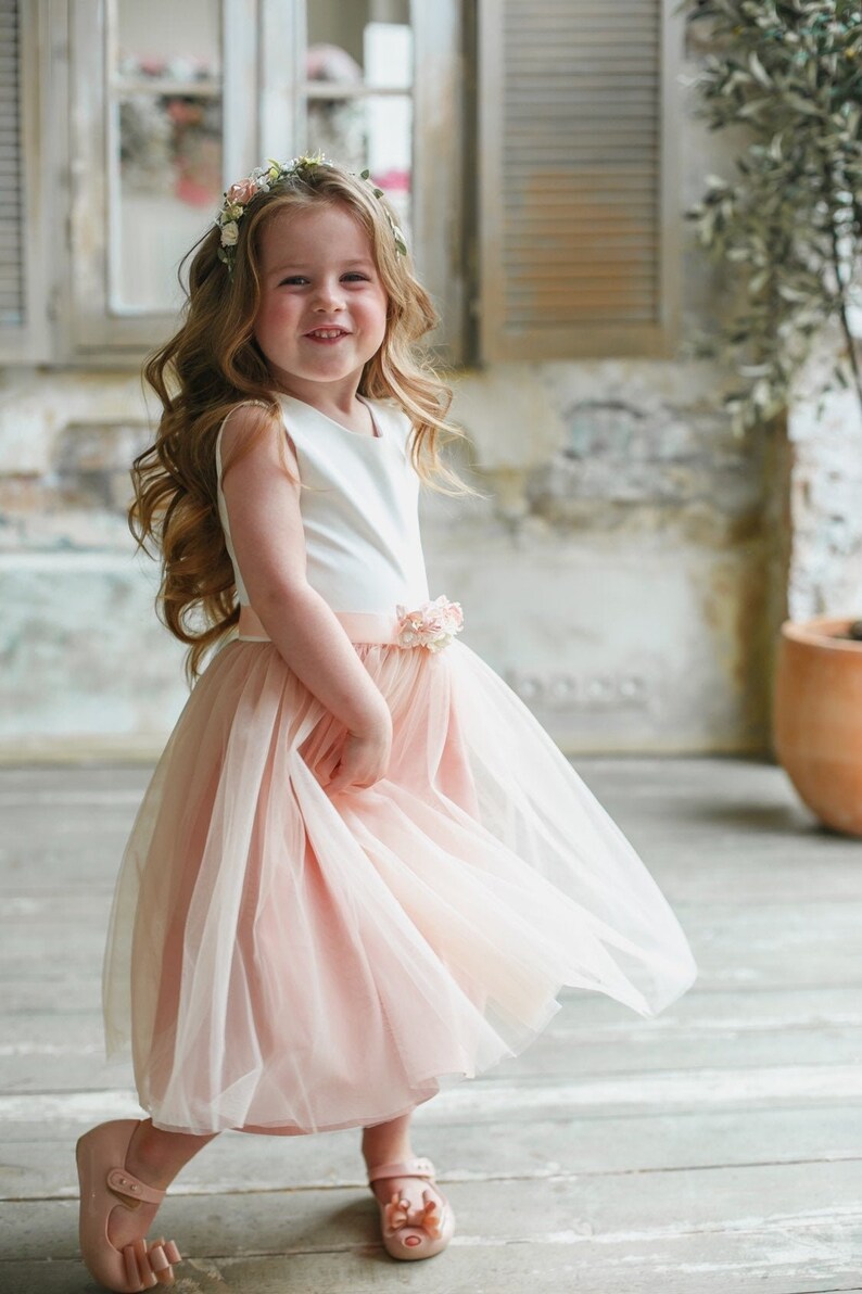 Blush flower girl dress girl dress tulle Dusty rose girl dress tulle Flower girl dress