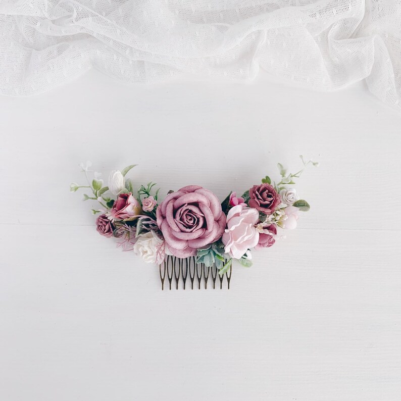 Flower Hair Comb Dusty Rose Flower Hair Comb Pink Flower Etsy