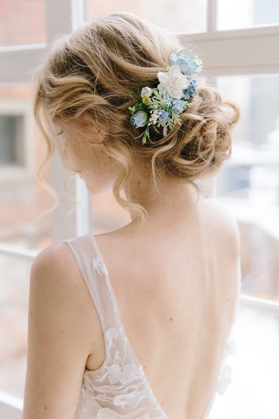 blue flower hair piece