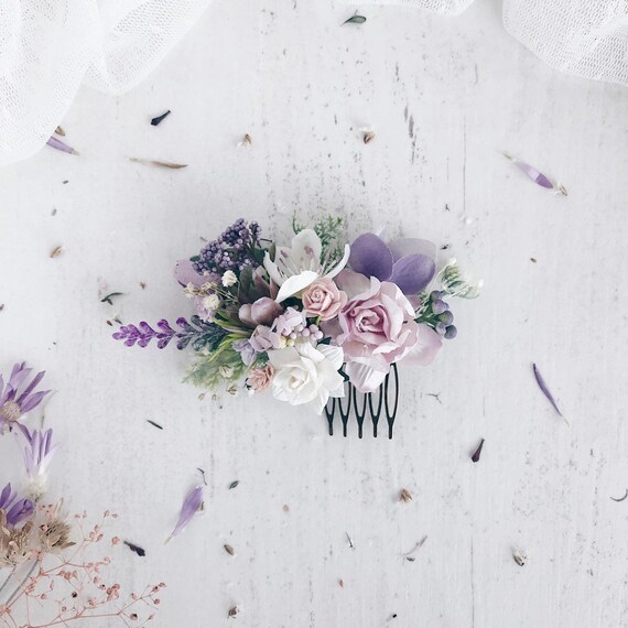 Flower Hair Comb Purple Flower Hair Clip Wedding Flower Hair Etsy