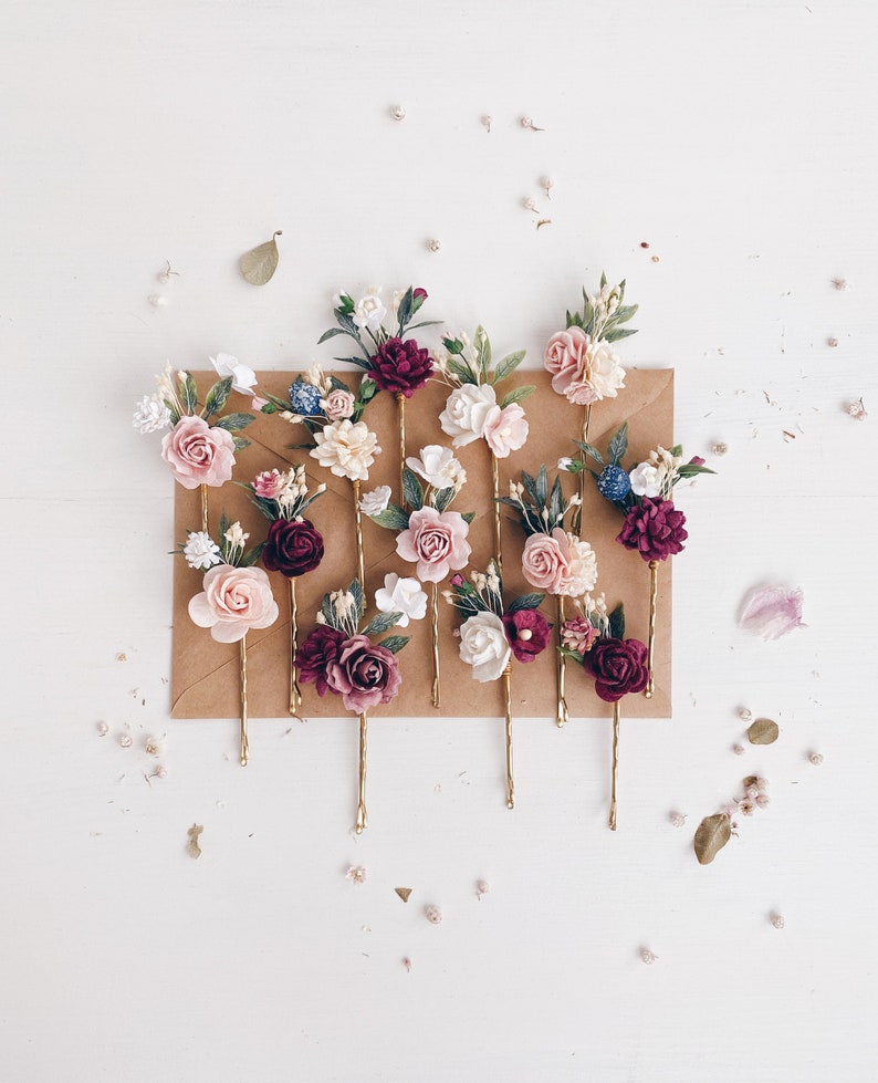 Flower Hair Pins Flower Hair Clip Burgundy Flower Hair Pins Etsy