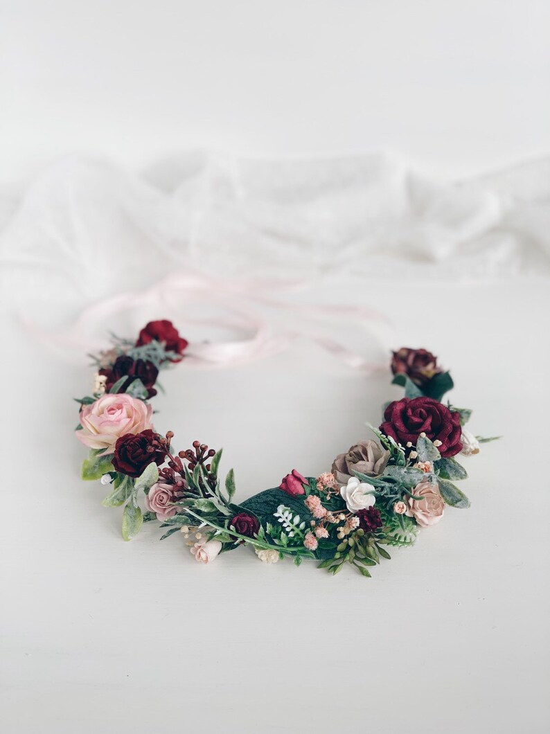 Bridal flower hair piece Flower crown Weddings Burgundy flower crown Wedding flower crown