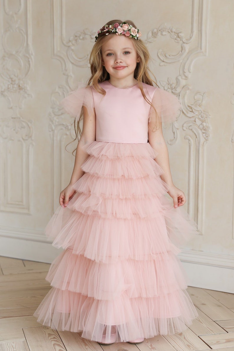 Flower girl dress Dusty rose girl dress tulle Blush flower Etsy