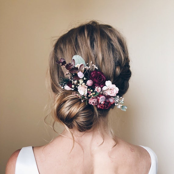 Flower Hair Comb Burgundy Flower Hair Clip Bridal Flower Etsy