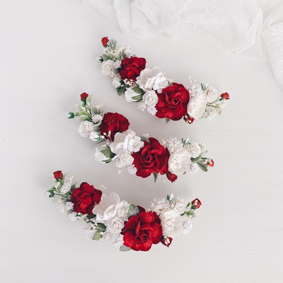 red flower hair accessories uk