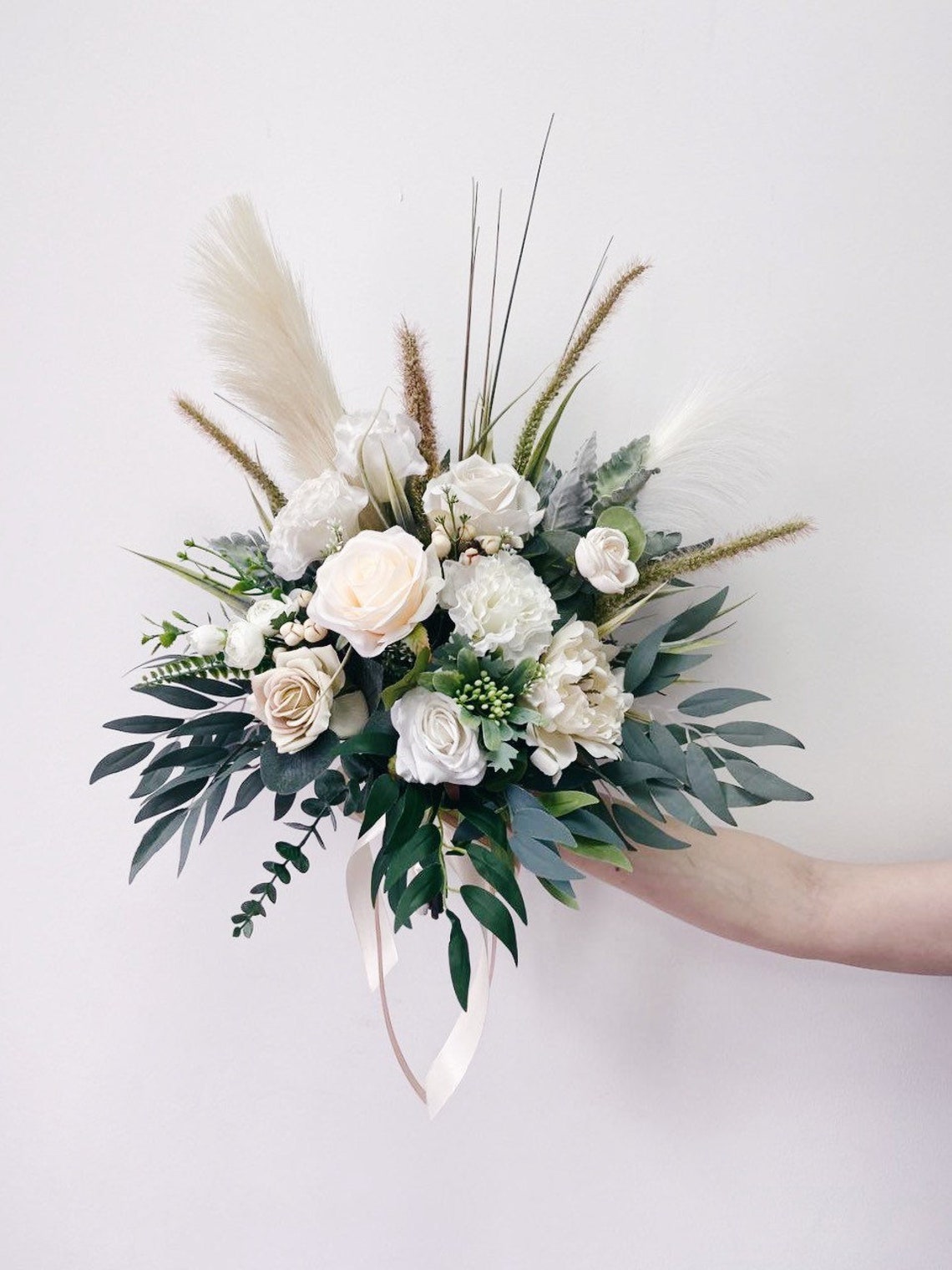Pampas grass wedding bouquet Cream Wedding bouquet Boho Etsy