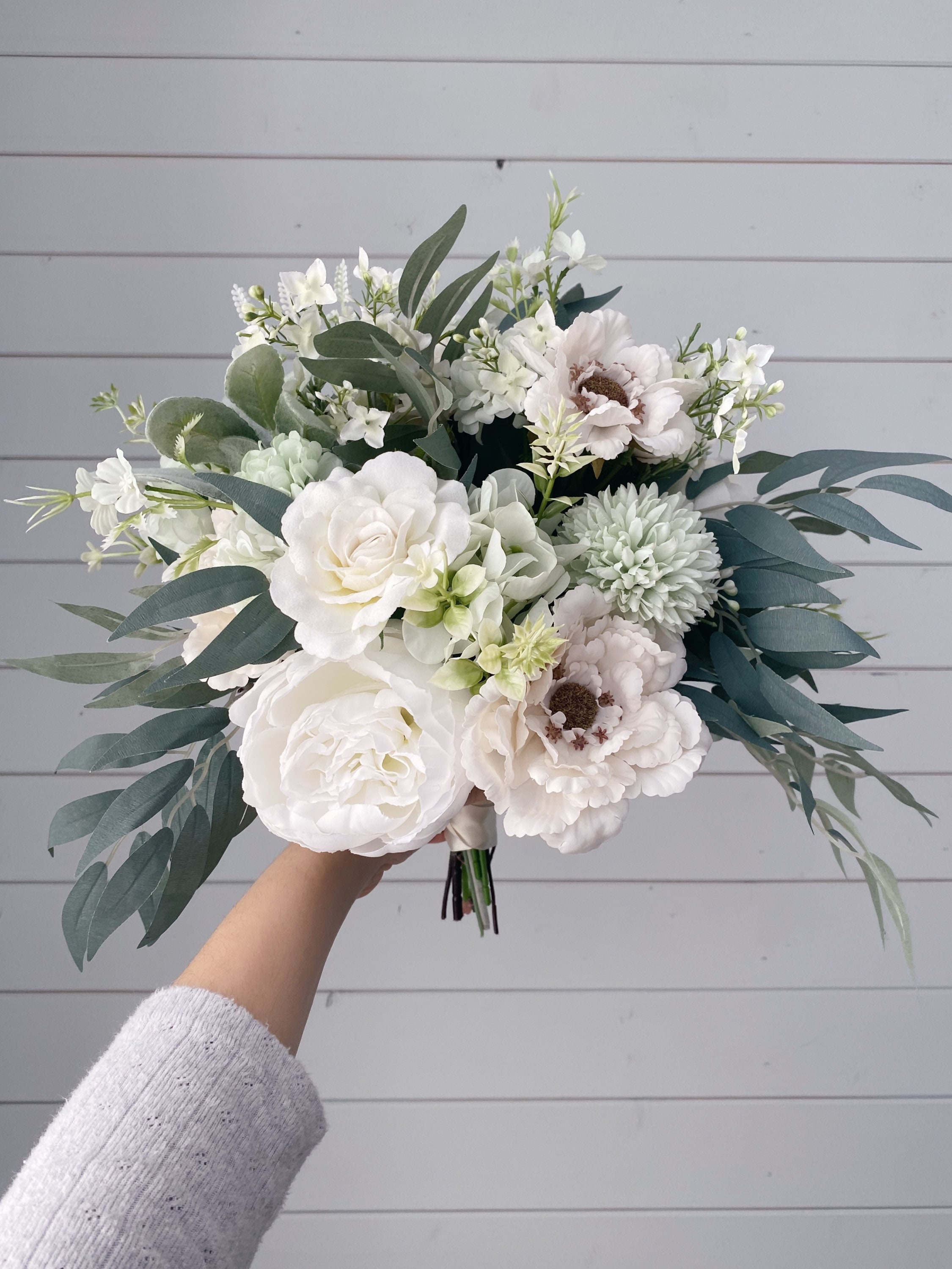Wedding bouquet Sage green bouquetBridesmaids bouquet White Etsy