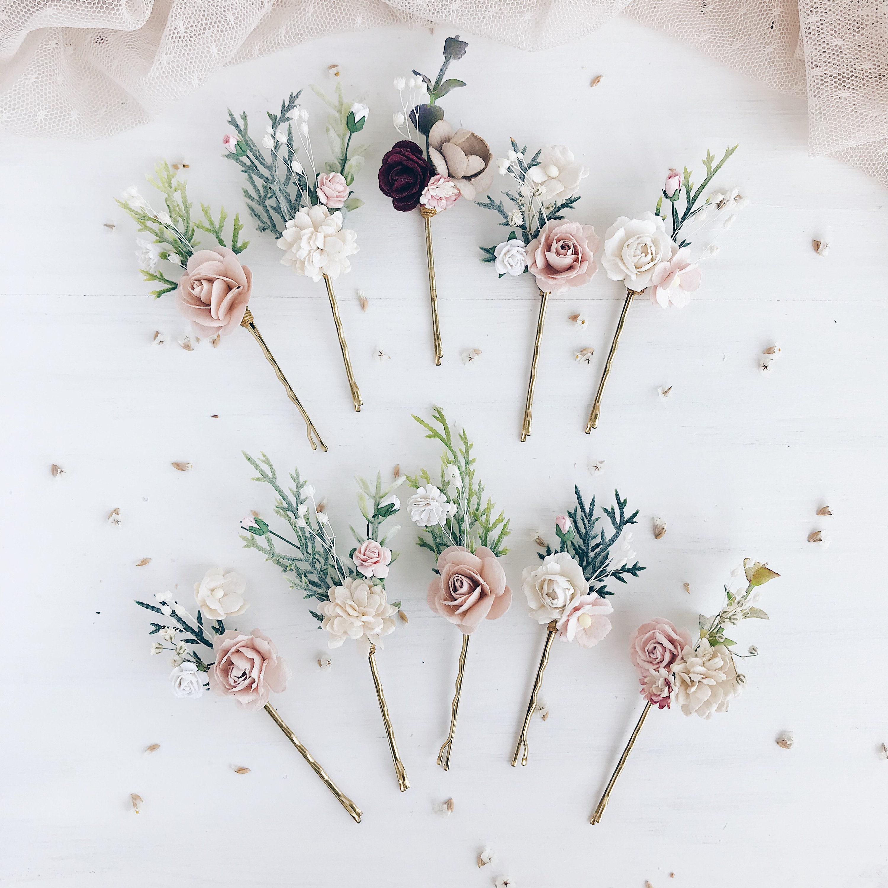 Blush Flower hair pins Set of 10 hair pins Bridal hair clip Etsy