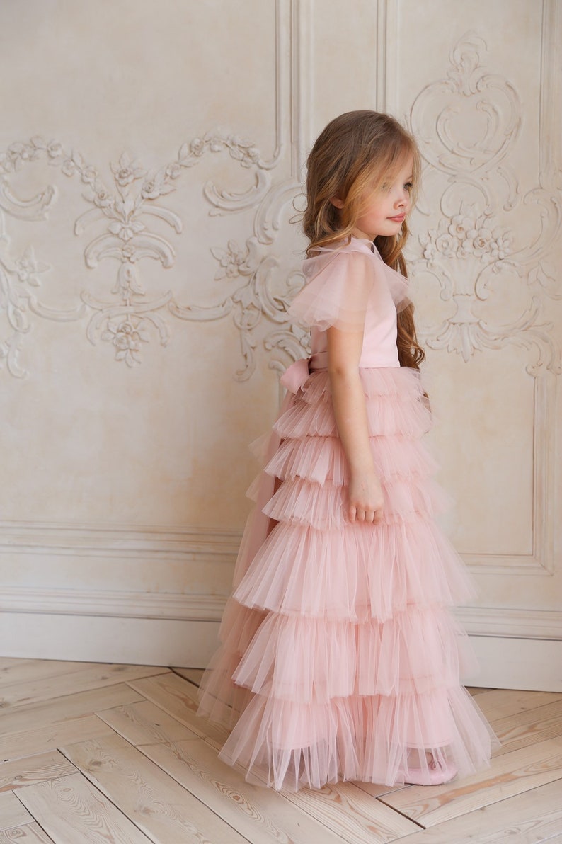 Flower girl dress Dusty rose girl dress tulle Blush flower Etsy