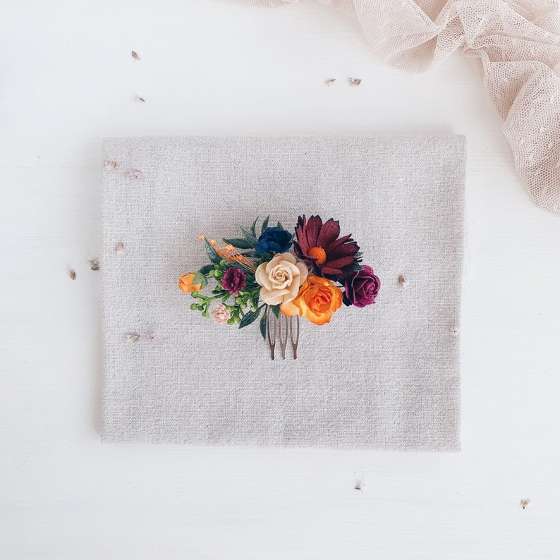 Flower Hair comb Orange flower hair comb Wedding flower hair Etsy