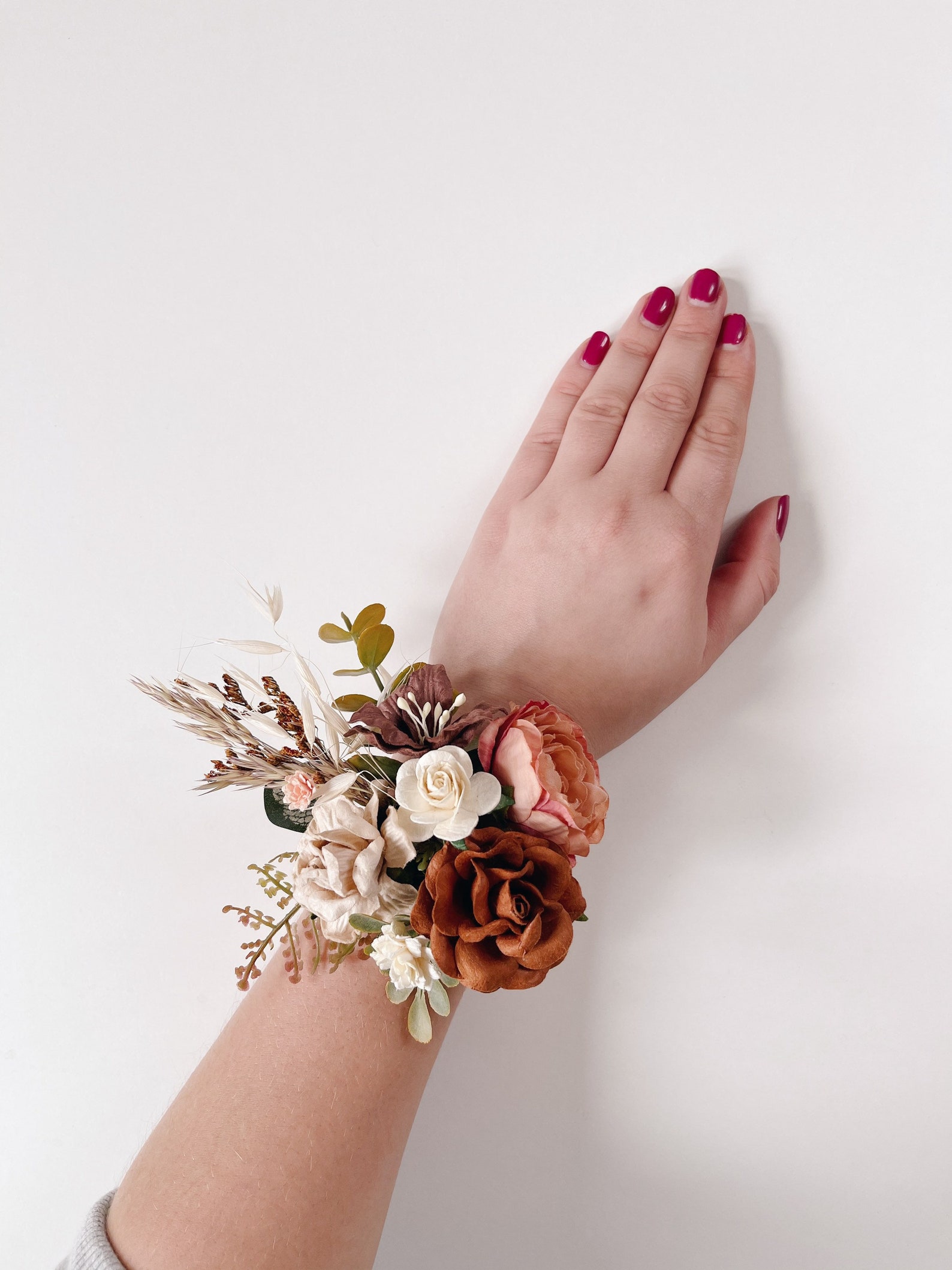 Flower wrist corsage Beige corsage Terracotta wedding Etsy