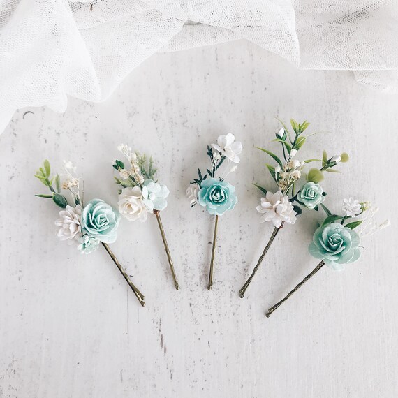 turquoise flower hair clip