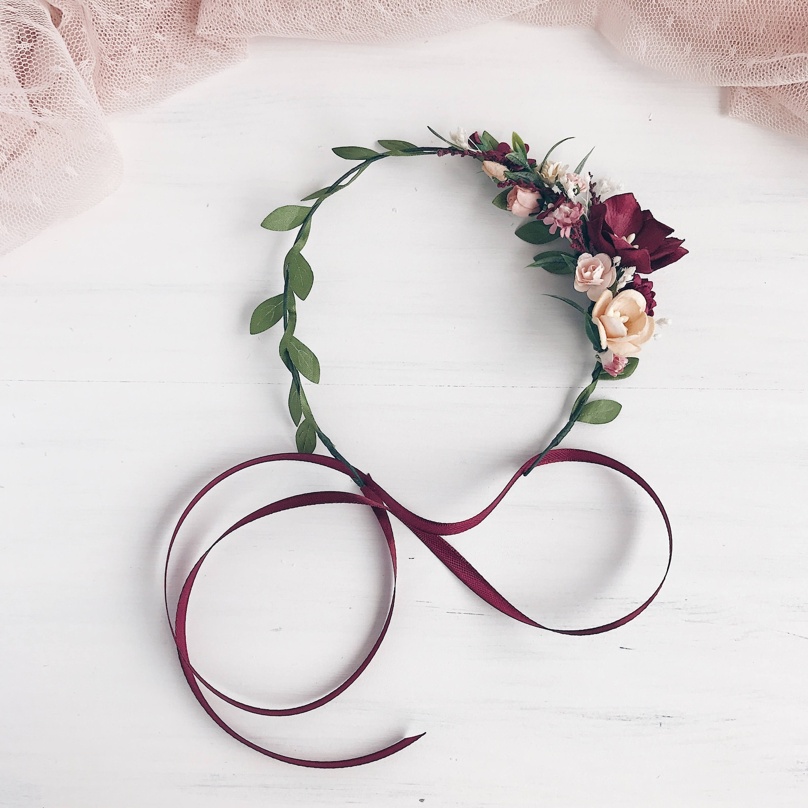 Flower crown flower girl crown burgundy flower crown flower Etsy