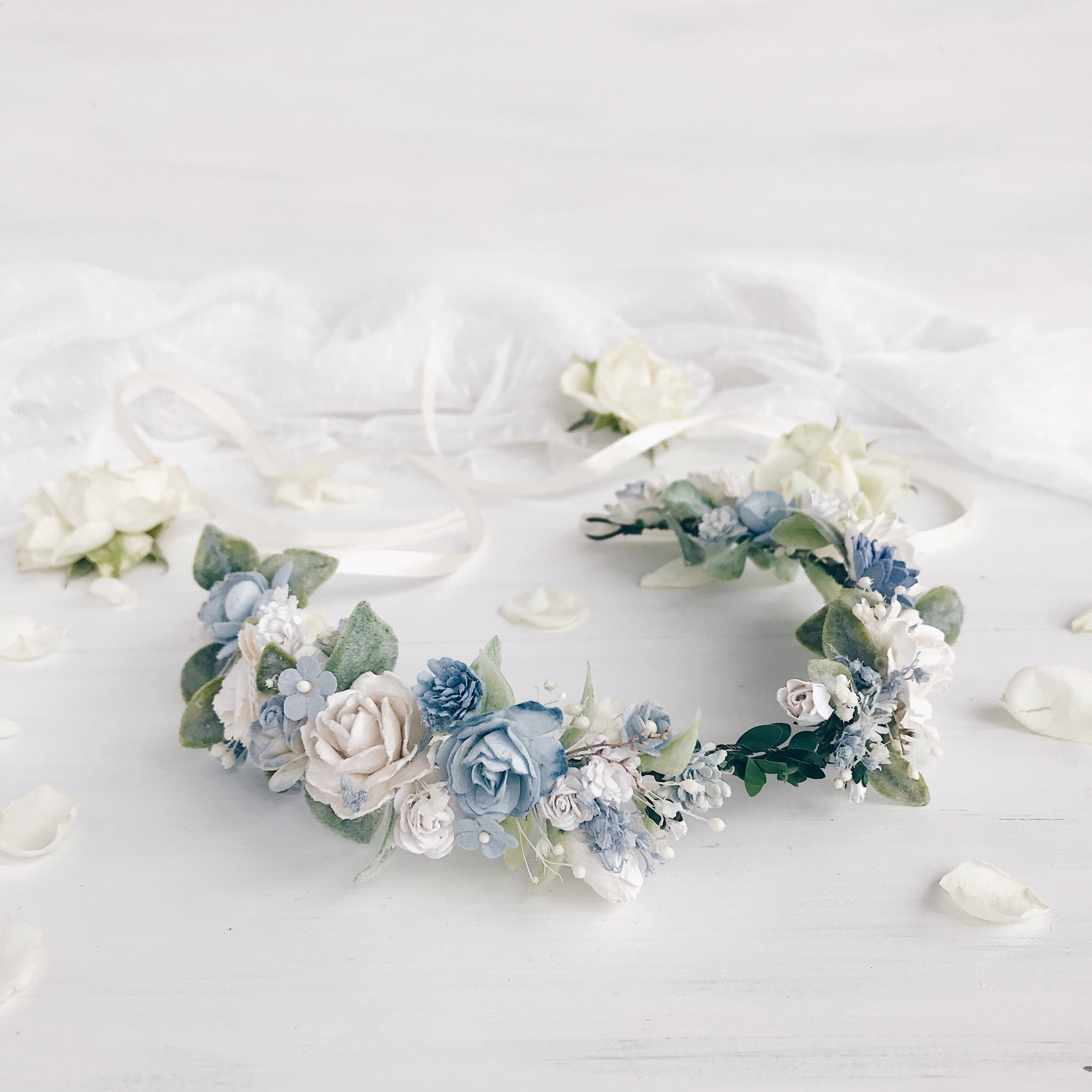 Bridal Flower Crown Blue Floral Crown Wedding Flower Crown Etsy