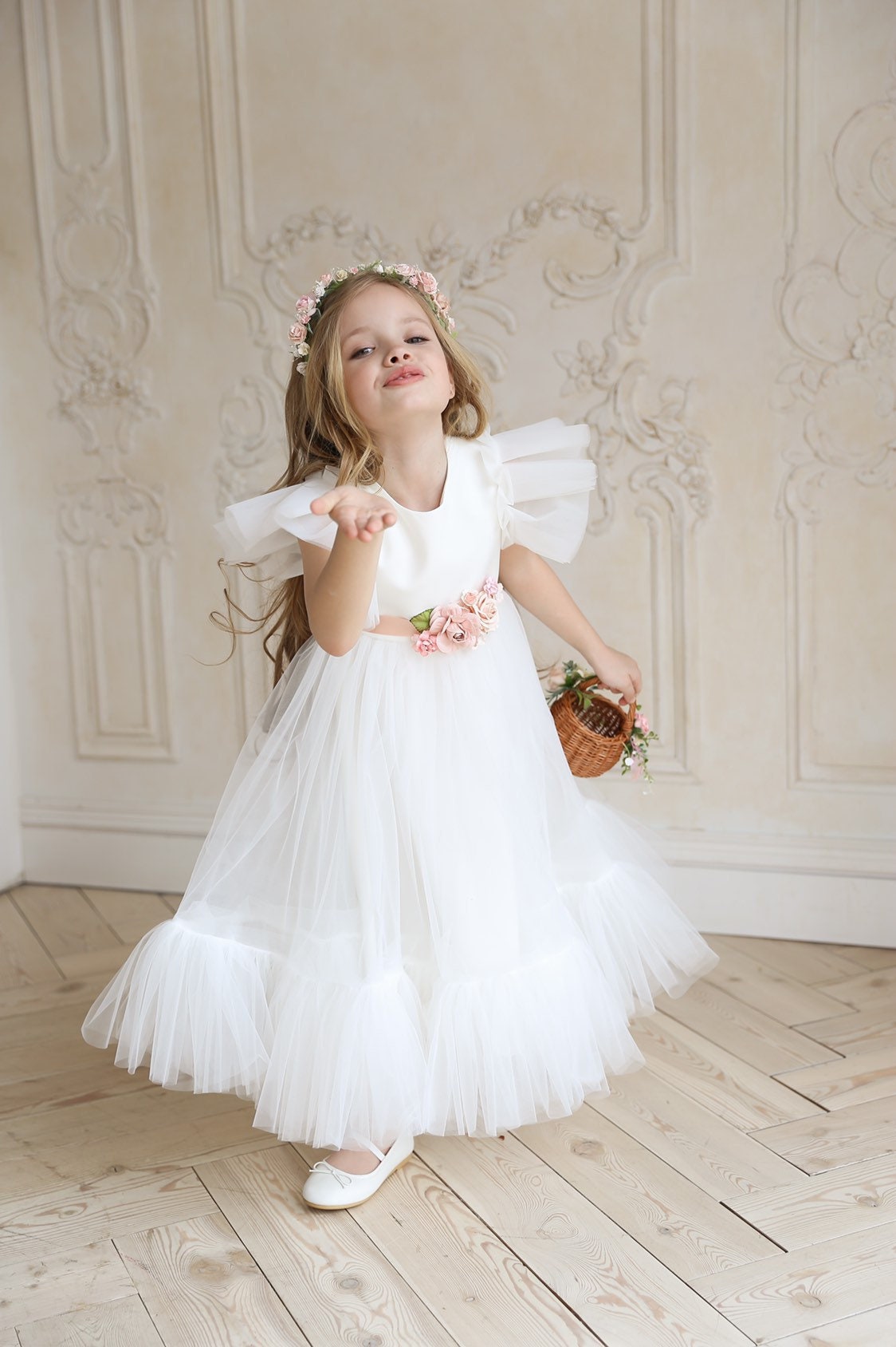 Flower Girl Dress White Flower Girl Dress Tulle White Flower Etsy