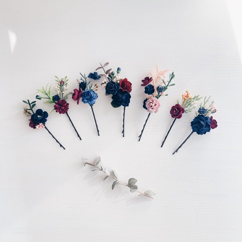 Flower hair pins Navy flower Hair pins flower hair comb Etsy