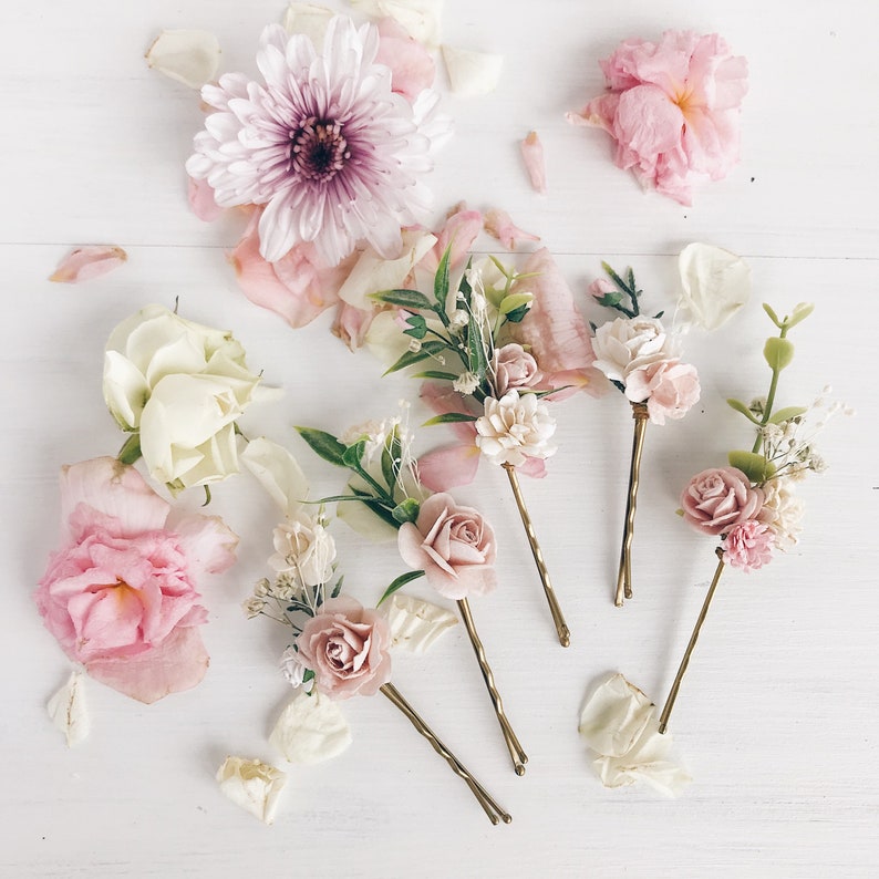 Flower hair pins Blush flower hair pins Wedding flower hair Etsy