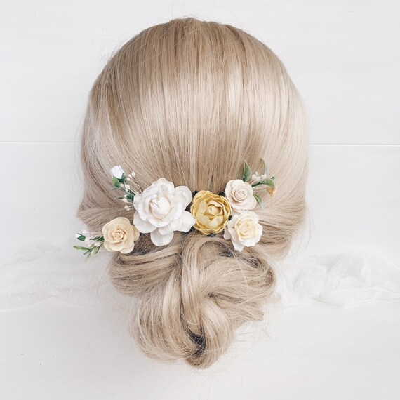Flower Hair Pins Wedding Bridal Flower Headpiece Yellow Etsy