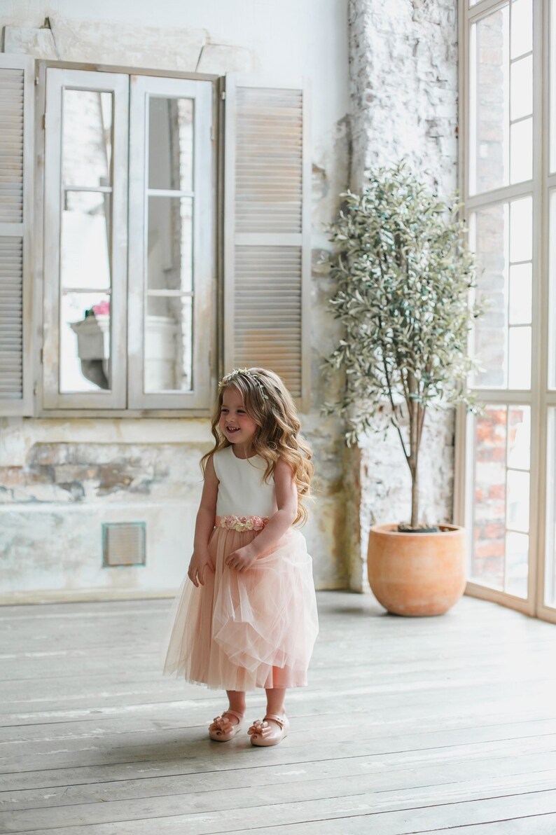 Blush flower girl dress girl dress tulle Dusty rose girl dress tulle Flower girl dress