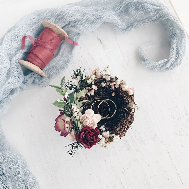 Ring bearer box alternative Burgundy wedding ring nest Etsy