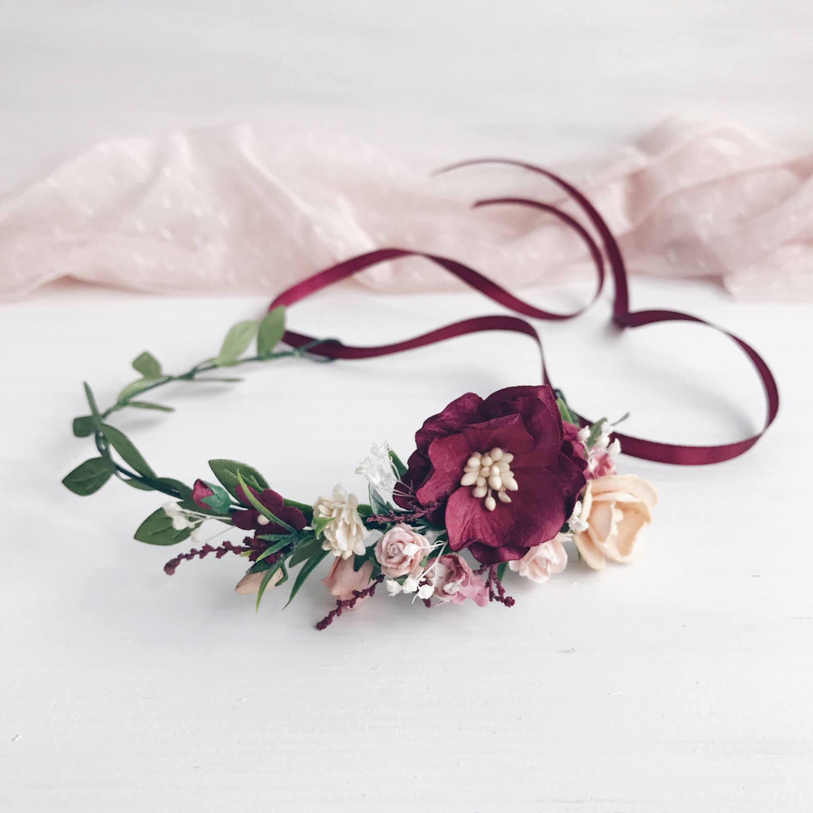 Flower crown flower girl crown burgundy flower crown flower Etsy
