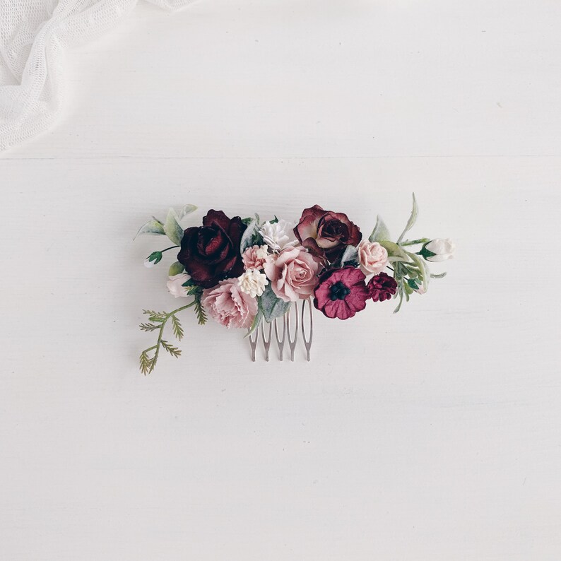 Flower Hair Comb Wedding Flower Hair Comb Burgundy Flower Etsy