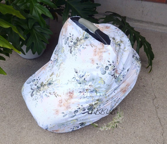 Car seat cover | 4 in 1 Multi - purpose cover | Nursing cover | Shopping cart cover | Restaurant chair cover | Leafy Greens | Gold splatter