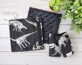Strap Covers | Glow in the dark Dino | Stroller, Car seat strap covers | Seat belt covers | Monochrome | Dinos