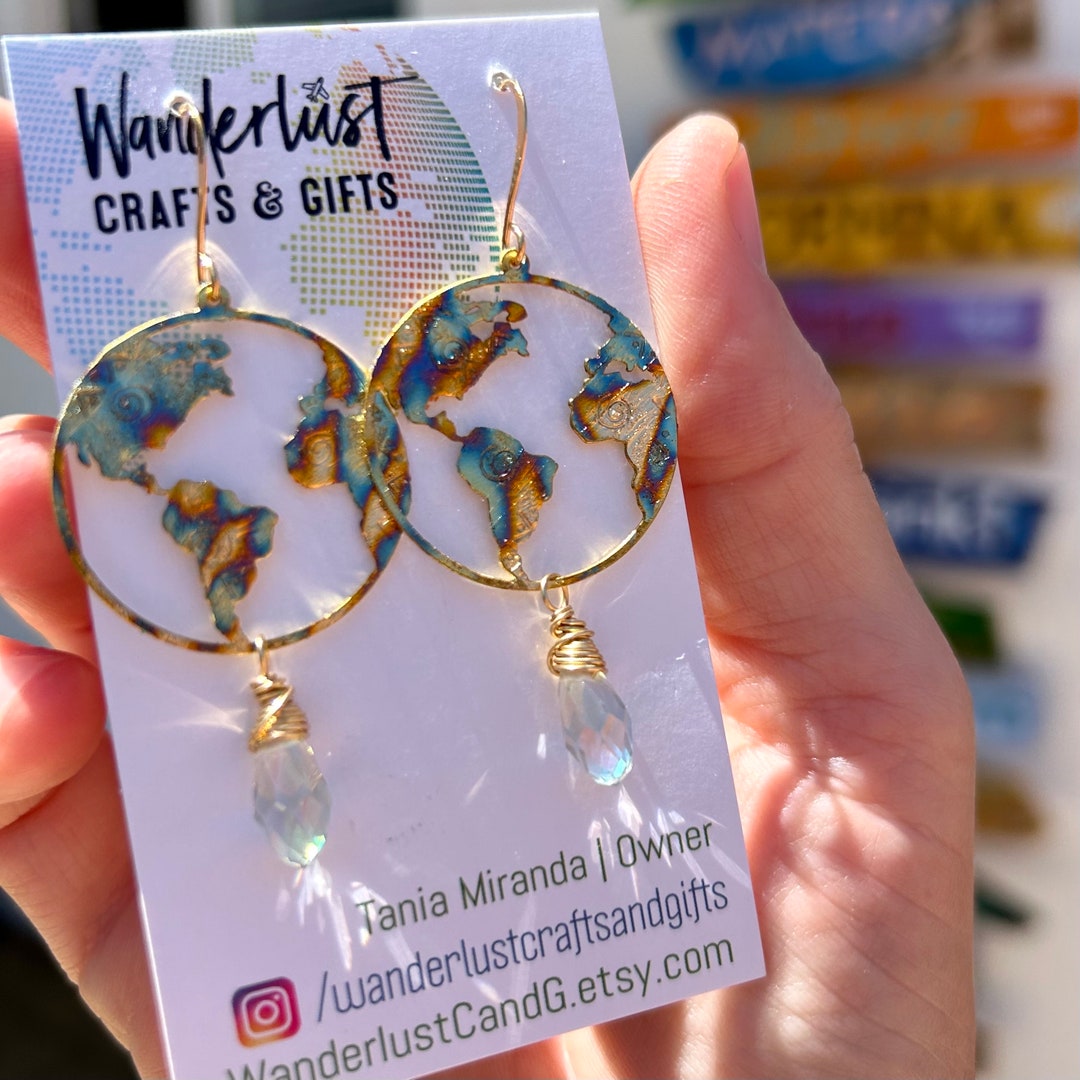Wanderlust Globe Earrings Map Boho - Il B1cy 