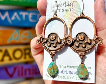 Copper statement earrings with gorgeous Turquoise teardrops