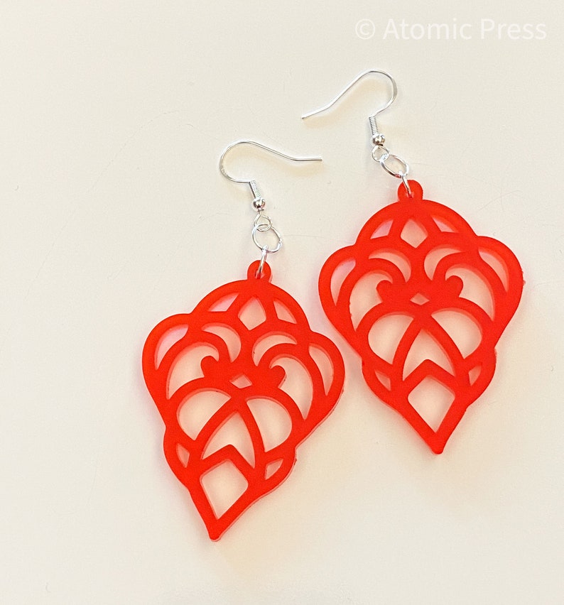 Geometric Pattern Frosted Red Earrings image 5