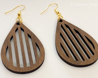 Vertical Wooden Teardrop Earrings