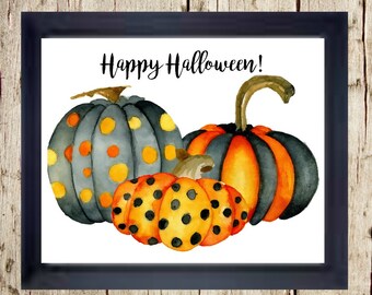 Halloween Art Printable, Halloween Pumpkin Printable, Halloween Decor, Fall Signs, Halloween Print, Polka Dot Pumpkin, Farmhouse print