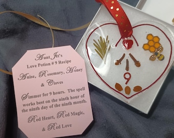 Aunt Jet's Recipe  -  Love Potion #9 Resin Ornament, Wall Hanging   ...And the aunts, they like to meddle in peoples love lives...