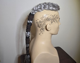 Gray, silver, salt and pepper.  - Ragnar Viking wig costume Battle Warrior larp cosplay  hairpiece wig