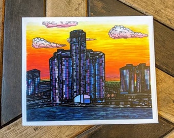 STICKER Sunrise Detroit Skyline