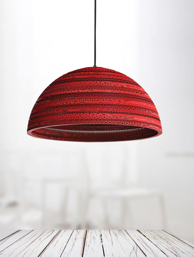 LAMPADA SOSPENSIONE paralume rosso, organico, ecologico /Luna/2R/ immagine 2