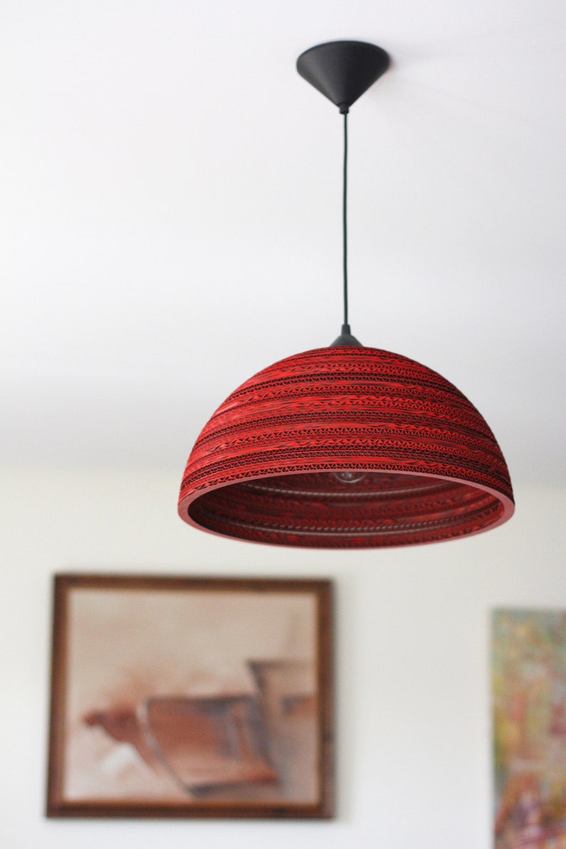 LAMPADA SOSPENSIONE paralume rosso, organico, ecologico /Luna/2R/ immagine 1