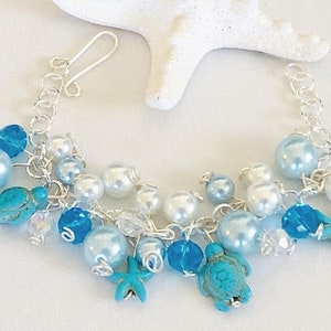 Beach Charm Bracelet, Loaded Bracelet, Chunky Bracelet, Turtle Charm Bracelet, Starfish Bracelet, Tropical Bracelet, Womens Gift Ideas