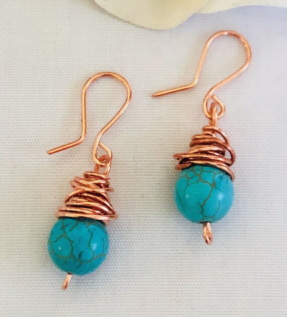 Messy Wrapped Earrings, Howlite Earrings, Wire Wrapped Earrings